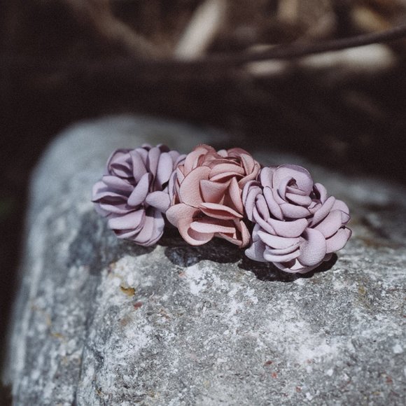 Handmade Satin Pink Rose Flower Lavender Beautiful Hair Barrette Clip for Her - Picture 4 of 11
